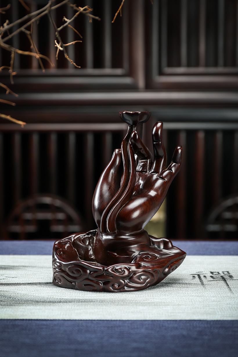 黑檀木莲花佛手倒流香炉